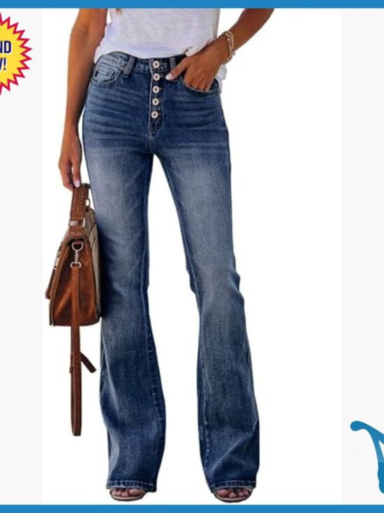 Denim - High Waisted Bootcut Boyfriend Jeans with Stretch Tummy Control